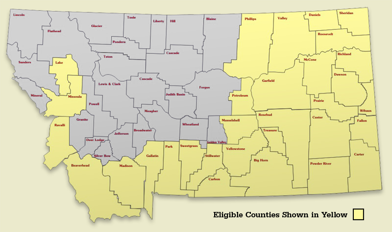 Montana Map with counties listed above highlighted